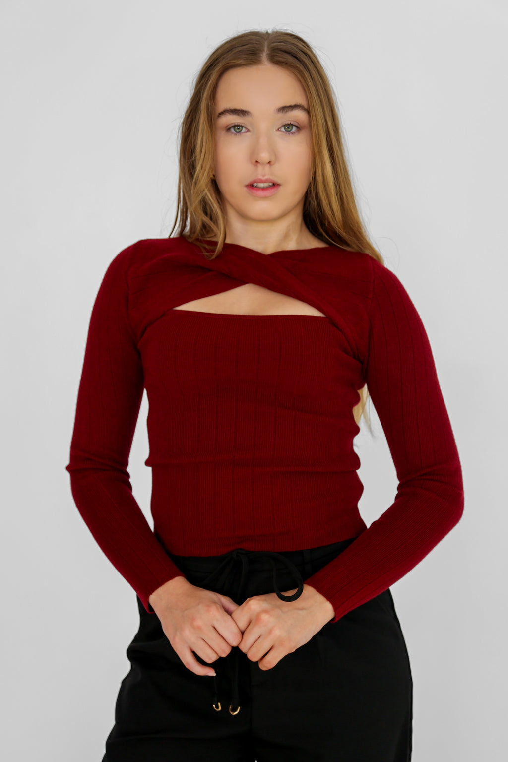 Burgundy Ruched Knit Top