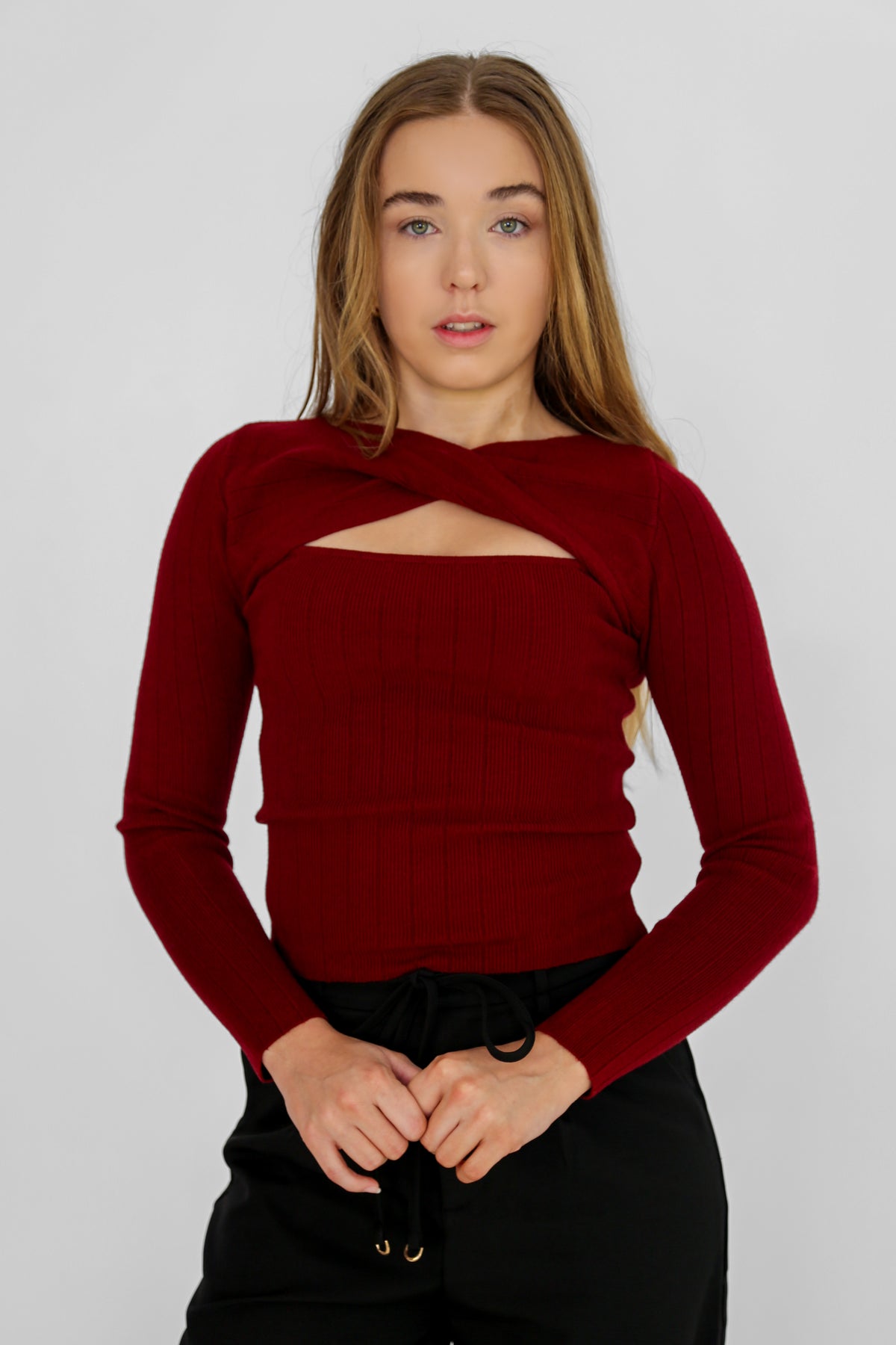 Burgundy Ruched Knit Top