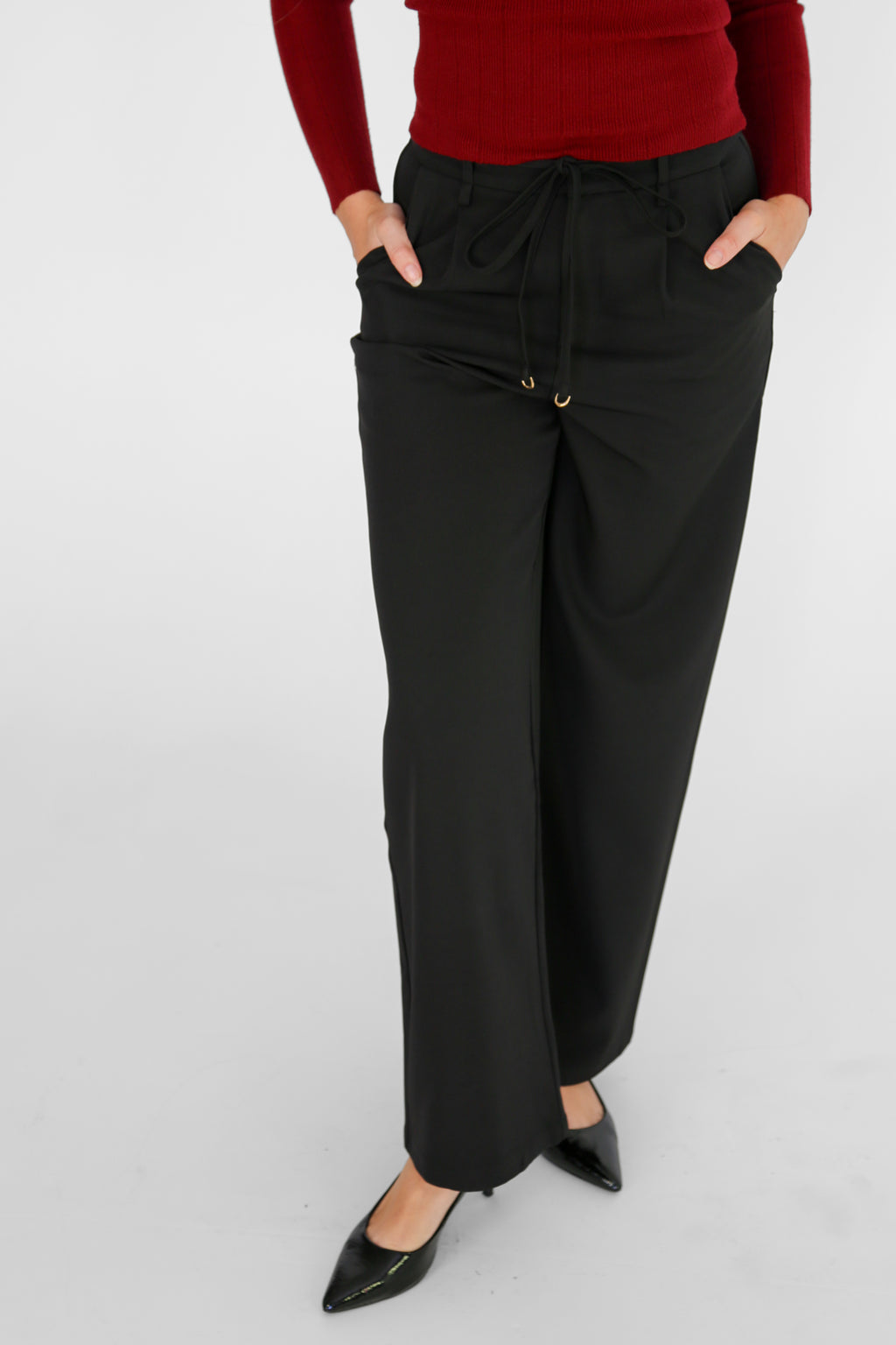 Black Wide-Leg Tailored Trousers