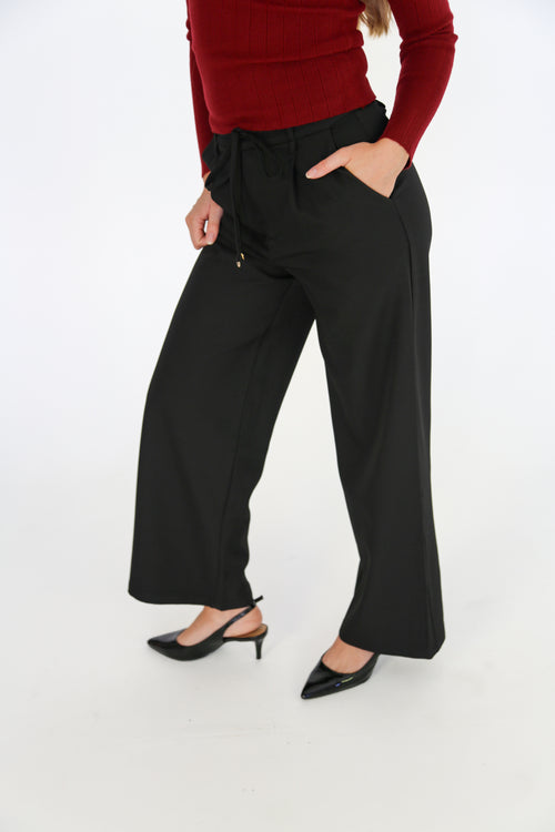Black Wide-Leg Tailored Trousers