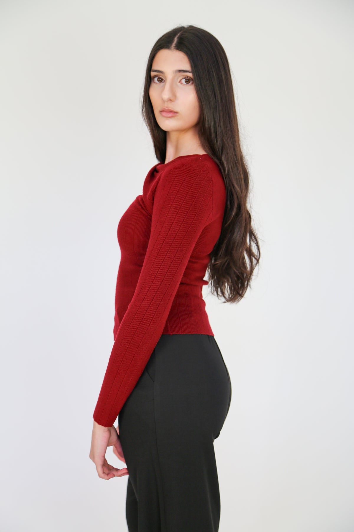 Burgundy Ruched Knit Top