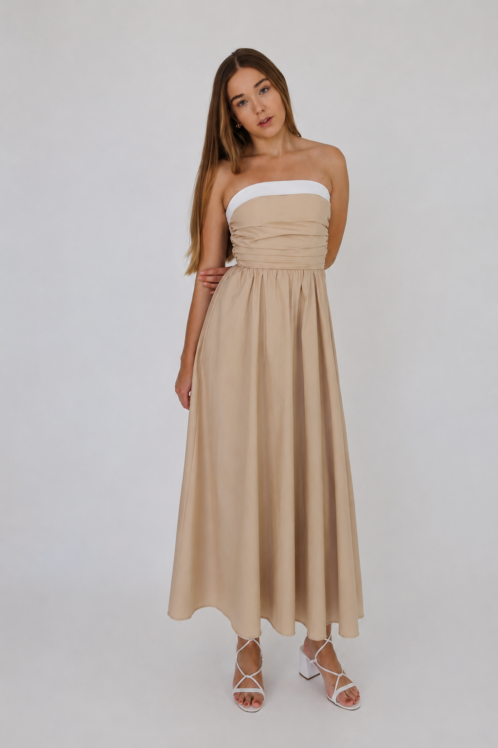 Strapless Beige Midi Dress