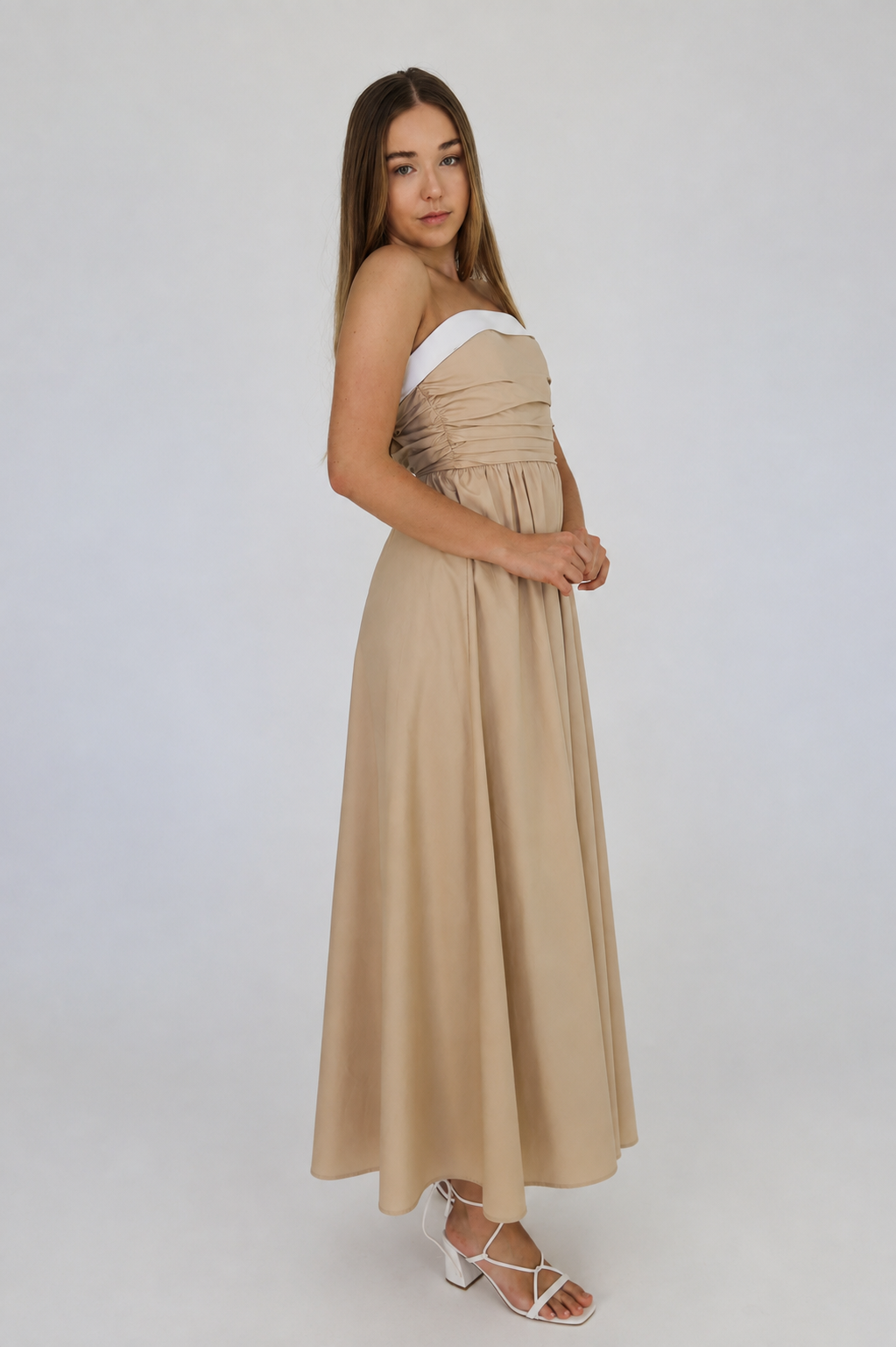 Strapless Beige Midi Dress