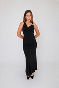 Black Halter Cowl-Neck Maxi Dress