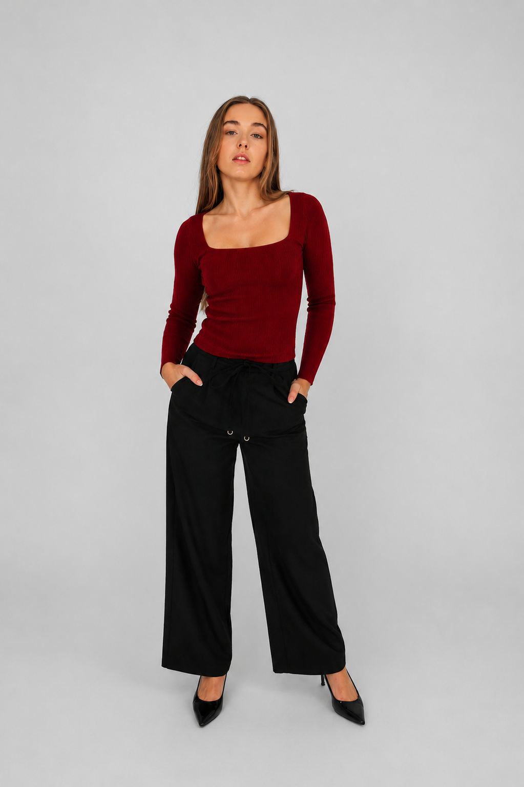 Black Wide-Leg Tailored Trousers